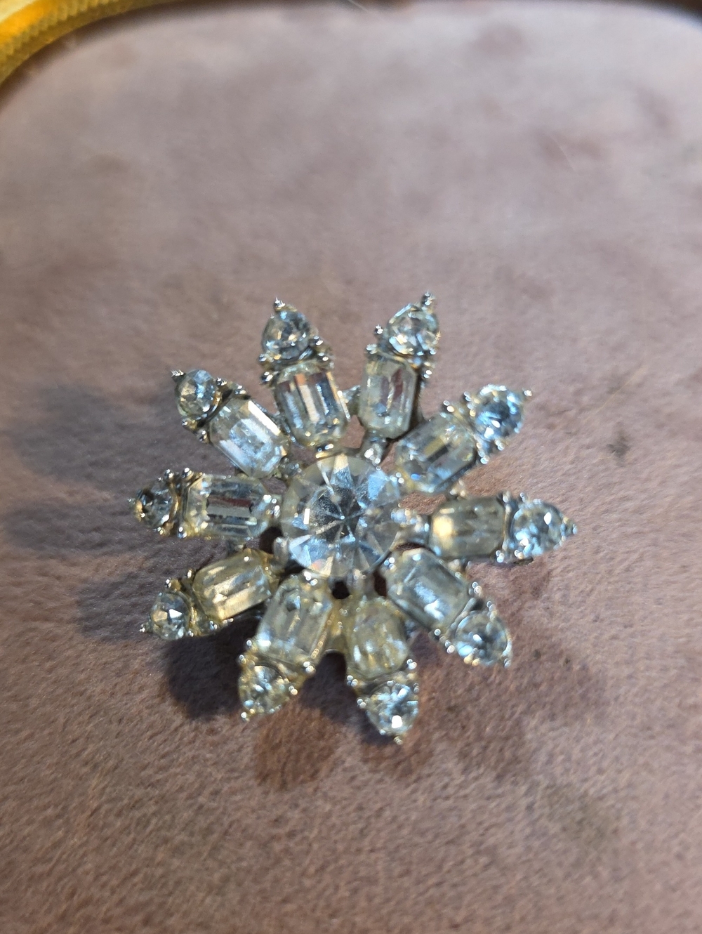 Vintage Silver Tone Emerald Cut & Chaton Rhinestone Statement Brooch